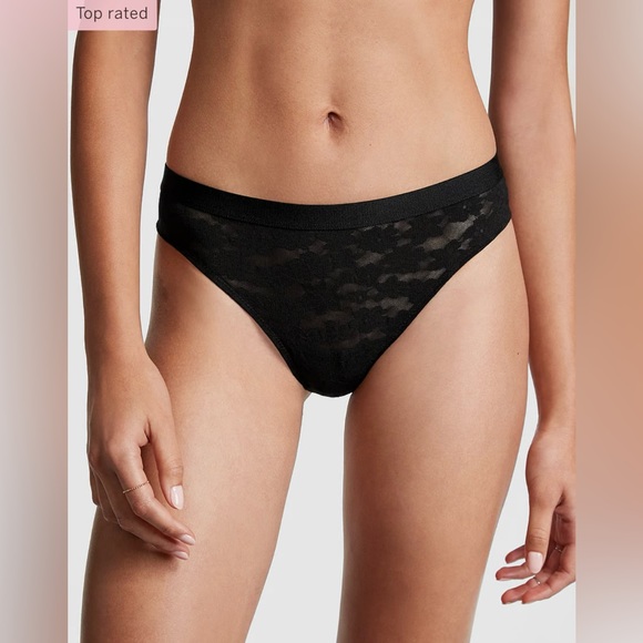 🖤🌶️Victoria’s Secret Wear Everywhere Lace Thong Panty-M-Pure Black - Picture 2 of 11